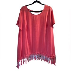Women's Blouse Size 2X Pink Coral Short Sleeve